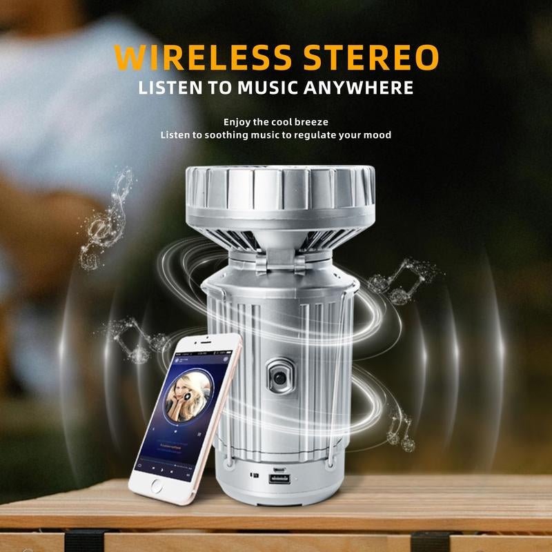 Portable Solar Camping Fan with Bluetooth Speaker and LED Lights - Tatooine Nomad