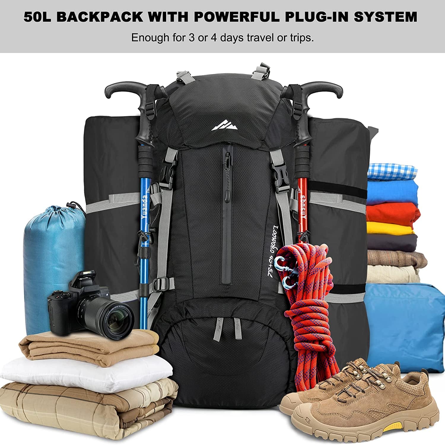 50l waterproof travel backpack 50L Waterproof Hiking Backpack with Rain Cover