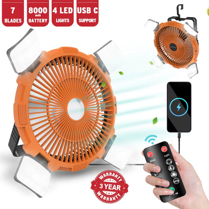 Camping Tent Fan, Battery Powered Fan, USB Outdoor Fan, Camping Accessories