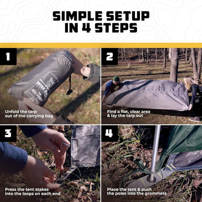 Camping Tarp Waterproof for under Tent - Camping Gear Must Haves W/Easy Set up Including Tent Stakes and Carry Bag - Medium Grey