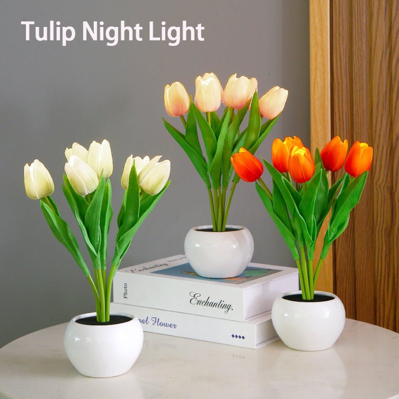 LED Tulip Flower Night Light Artificial Flowerpot Potted Plant Landscape Table Lamp Home Bedroom Living Room Decoration Gift Home - Tatooine Nomad