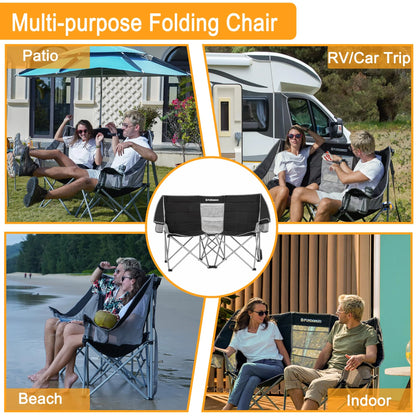 Loveseat Camping Chair Portable Double Chair for 2 Person Oversized Outdoor Folding Sofa Chair Support up to 440Lbs Black/Grey