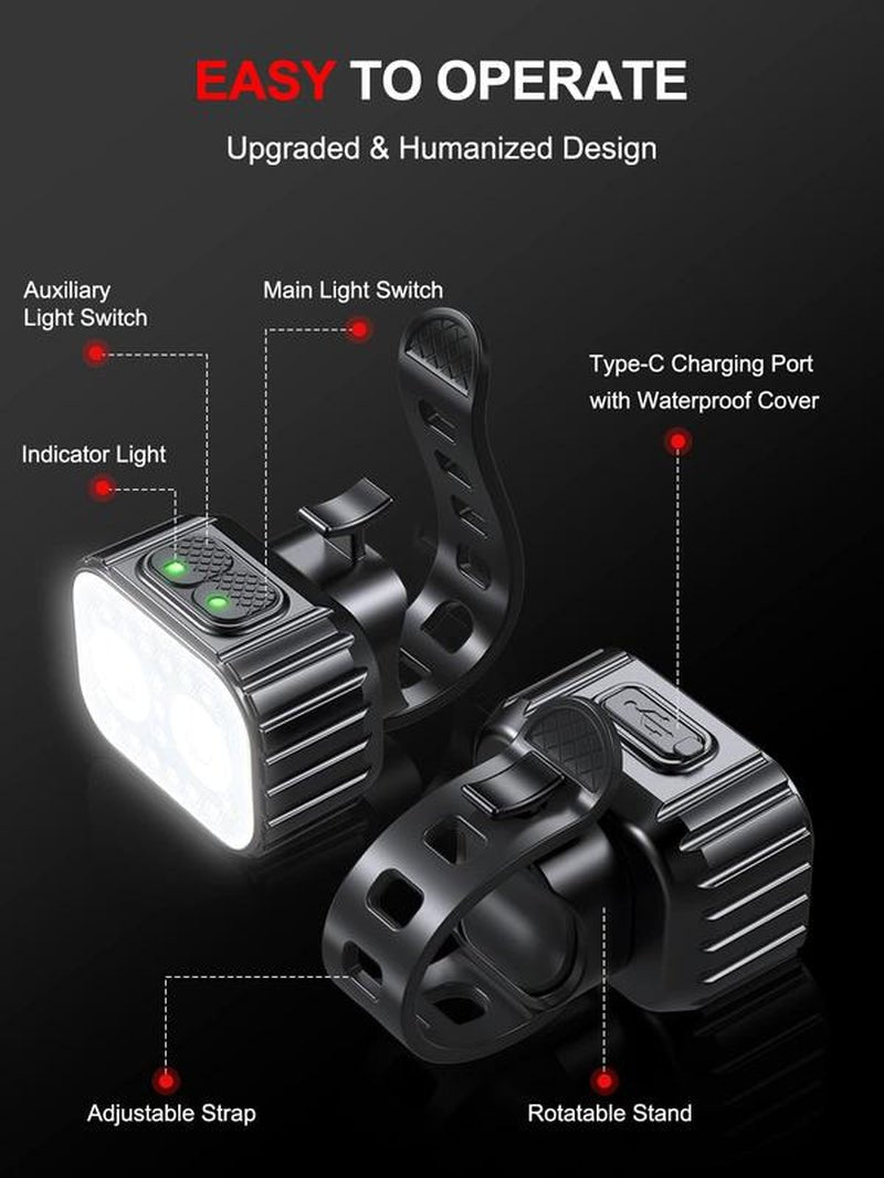 Super Bright Rechargeable Bike Lights Set | 8+12 Modes, IPX6 Waterproof, 58H Battery Life - Tatooine Nomad