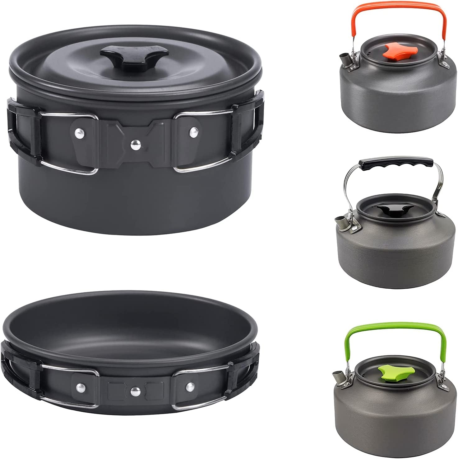 Outdoor Cookware Set Camping Cooker Set Camping Equipment Mountaineering Aluminum Cooker BBQ Tableware Camping Pot Set Suitable for 2~3 People - Green - Tatooine Nomad