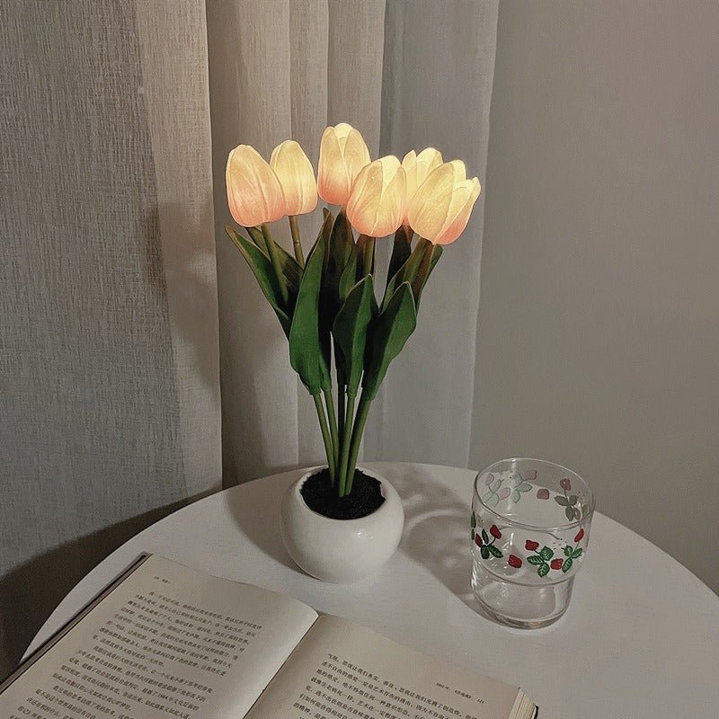 LED Tulip Flower Night Light Artificial Flowerpot Potted Plant Landscape Table Lamp Home Bedroom Living Room Decoration Gift Home - Tatooine Nomad