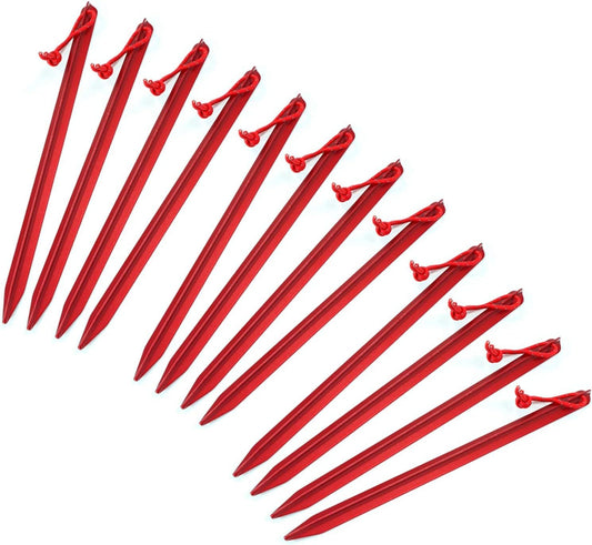 9 Inch Aircraft Grade Aluminum Camping Stakes Tent Pegs - 12 Pack - Tatooine Nomad