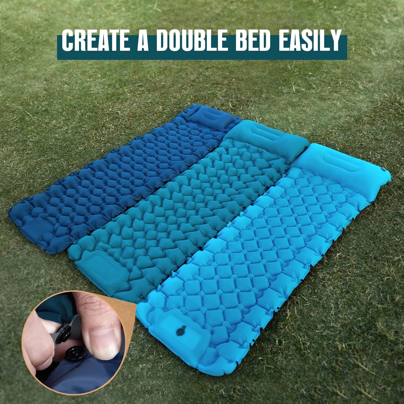 Camping Sleeping Pad Extra Thick Camping Inflatable Mat with Air Pillow Camping Pad for Backpacking Hiking Traveling, Blue - Tatooine Nomad