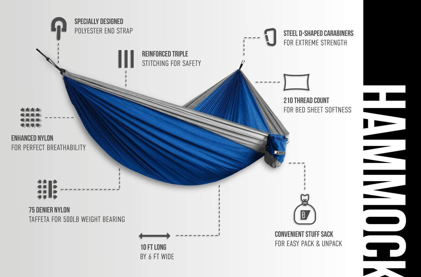 Camping Hammock - Hammock - Camping Gear - 2 Person Hammock - Backpacking Tree Hammock - Double Hammock Camping - Hiking Gear - Portable Hammock for Camping - Travel Hammock - Outdoor - Tatooine Nomad