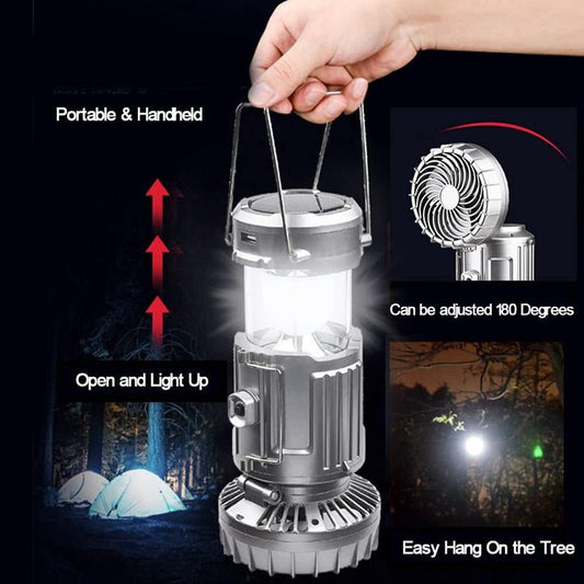 Portable Solar Camping Fan with Bluetooth Speaker and LED Lights - Tatooine Nomad