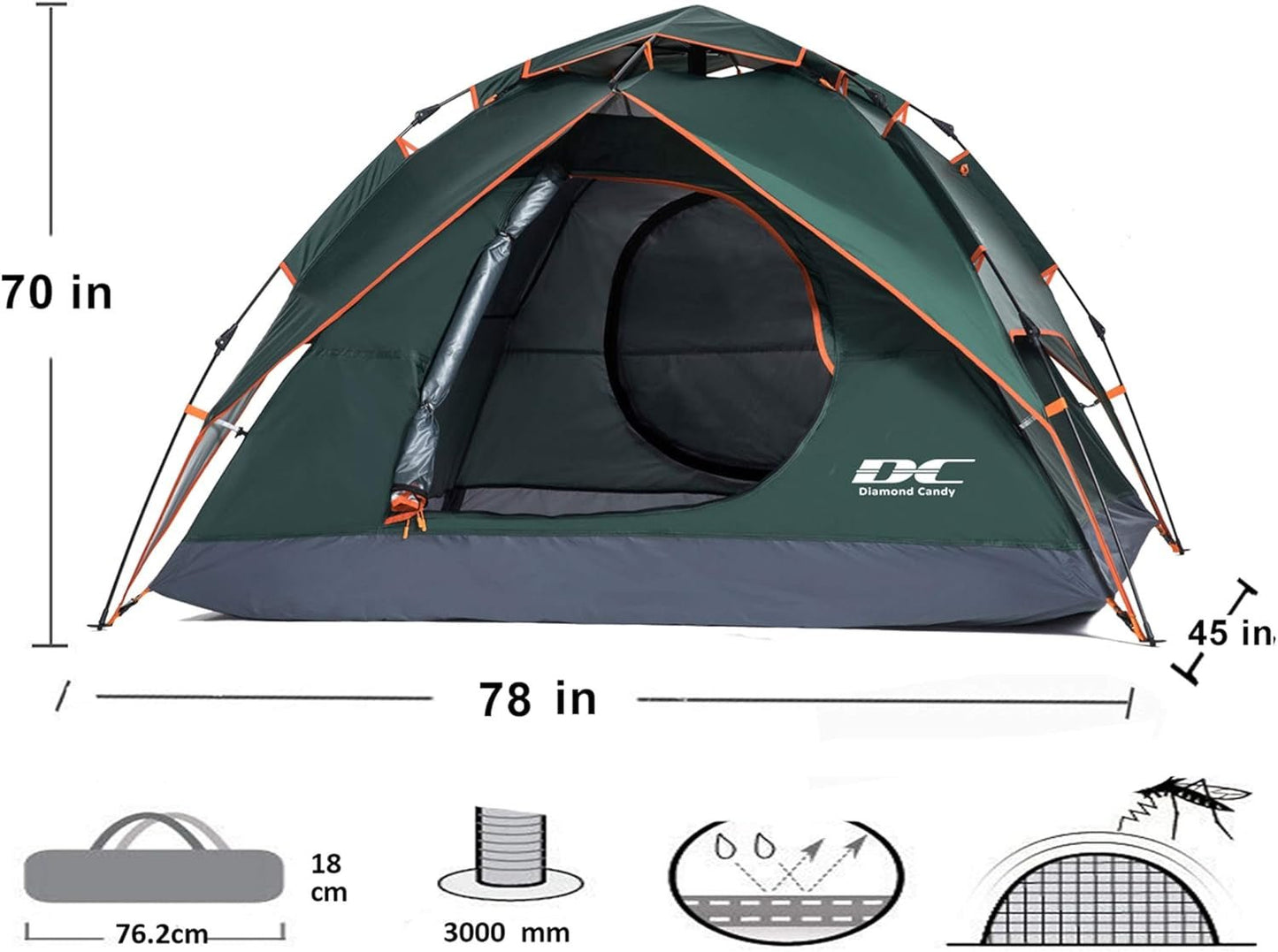 2 - 3 Person Pop Up Camping Tent, 3000Mm Waterproof, Instant Setup - Tatooine Nomad