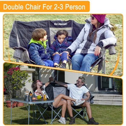 Loveseat Camping Chair Portable Double Chair for 2 Person Oversized Outdoor Folding Sofa Chair Support up to 440Lbs Black/Grey