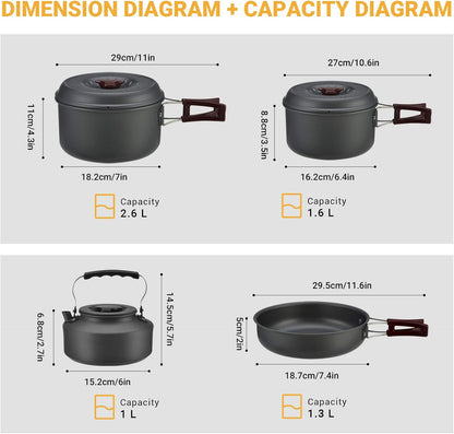 24/13/11/8PCS Camping Cookware Pots and Pans Backpacking Cooking Set Lightweight Cookware Mess Kit Outdoor Cook Gear for Family Hiking Picnic - Tatooine Nomad