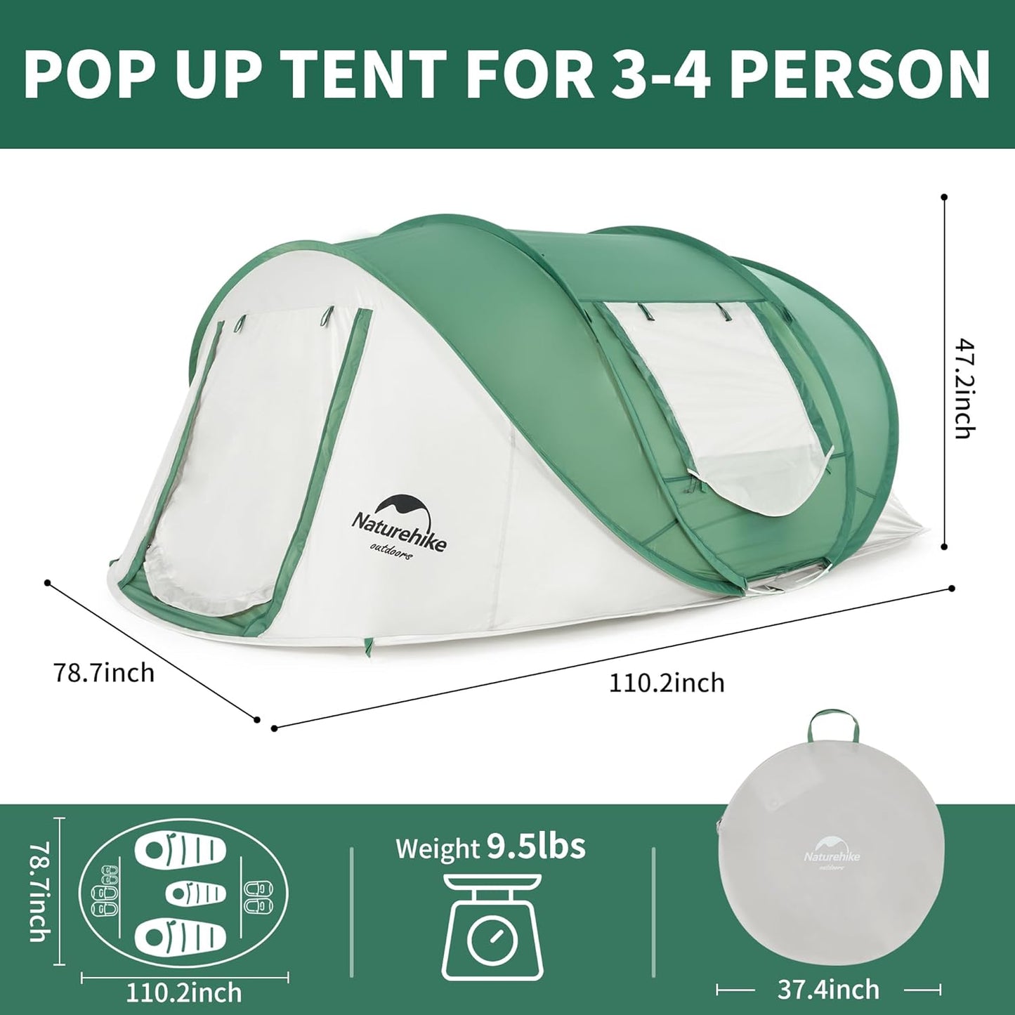 3 - 4 Person Pop up Tent, Easy Setup Instant Tent, Pop up Tent for Camping, Hiking - Tatooine Nomad