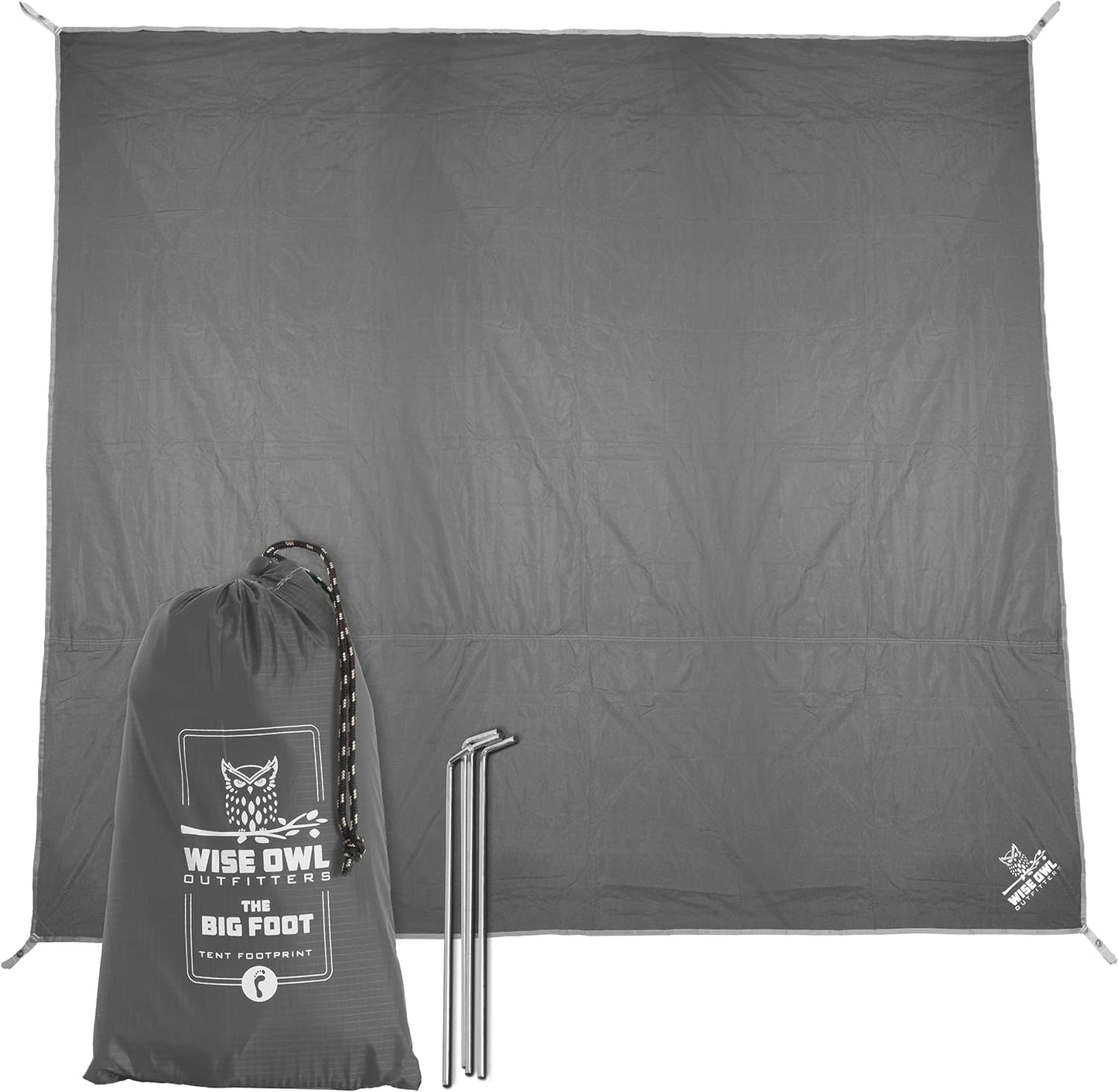 Camping Tarp Waterproof for under Tent - Camping Gear Must Haves W/Easy Set up Including Tent Stakes and Carry Bag - Medium Grey