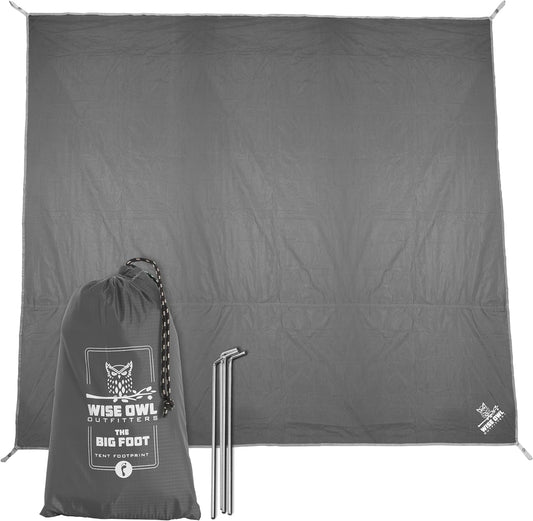 Camping Tarp Waterproof for under Tent - Camping Gear Must Haves W/Easy Set up Including Tent Stakes and Carry Bag - Medium Grey