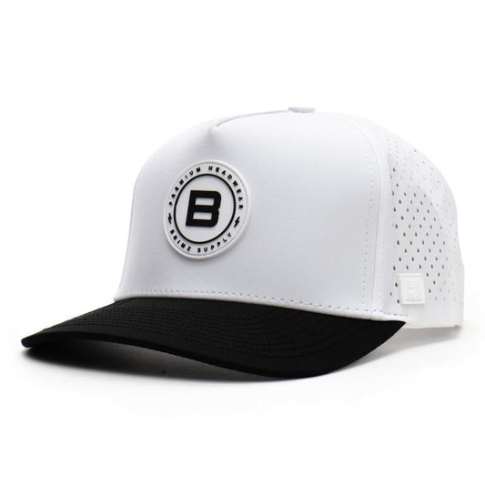 BRIMZ Outdoor Performance Hat - Breathable & Sweat Resistant Snapback (White/Black Brim) - Tatooine Nomad