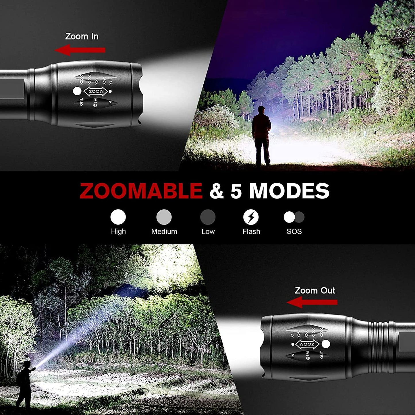 led flashlight 2pack portable zoomable tactical lights - Tatooine Nomad