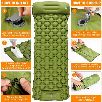 Camping Sleeping Pad, Ultralight Self Inflating Camping Pad 2 Person with Pillow Built-In Foot Pump for Camping, Hiking