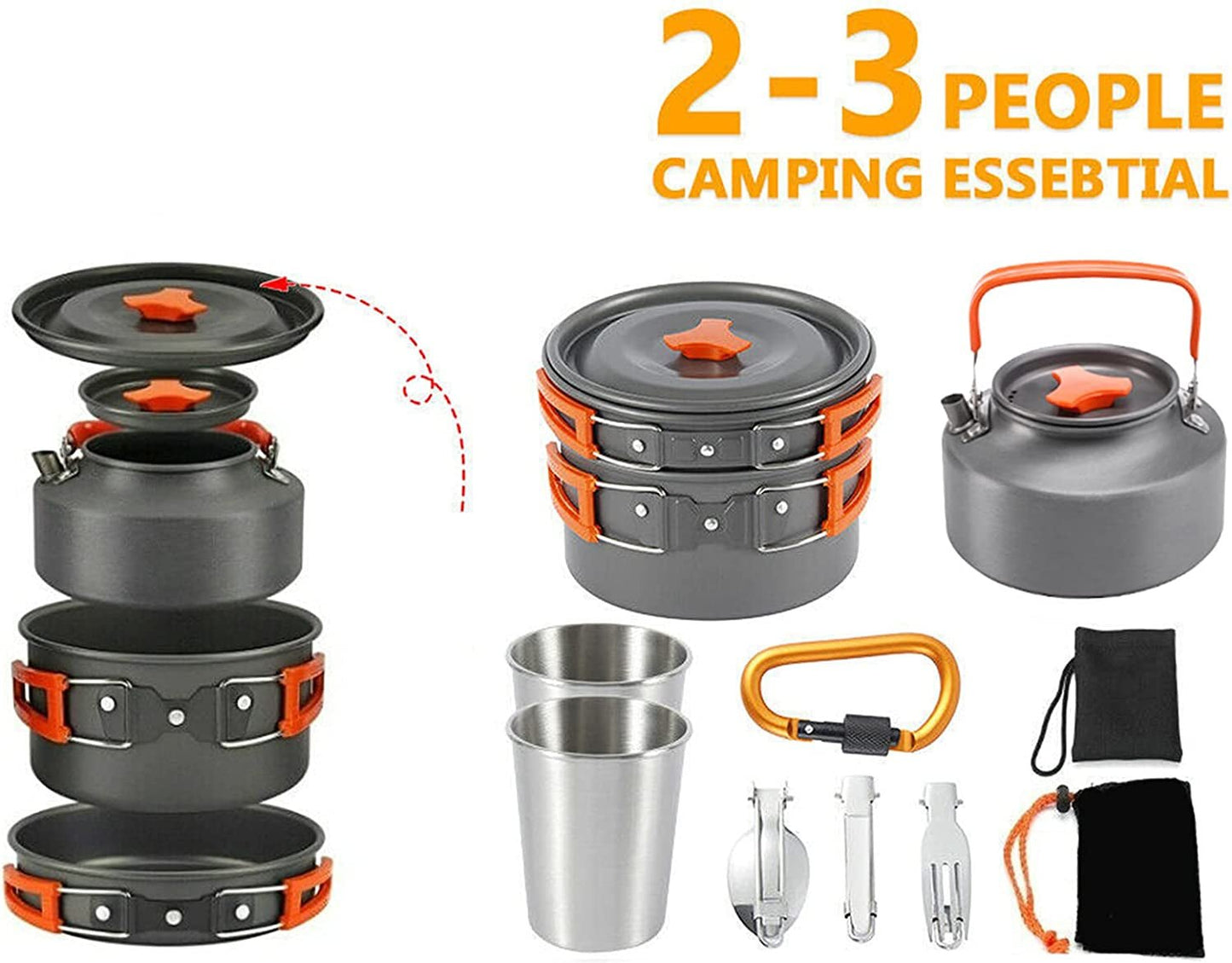 Outdoor Cookware Set Camping Cooker Set Camping Equipment Mountaineering Aluminum Cooker BBQ Tableware Camping Pot Set Suitable for 2~3 People - Green - Tatooine Nomad