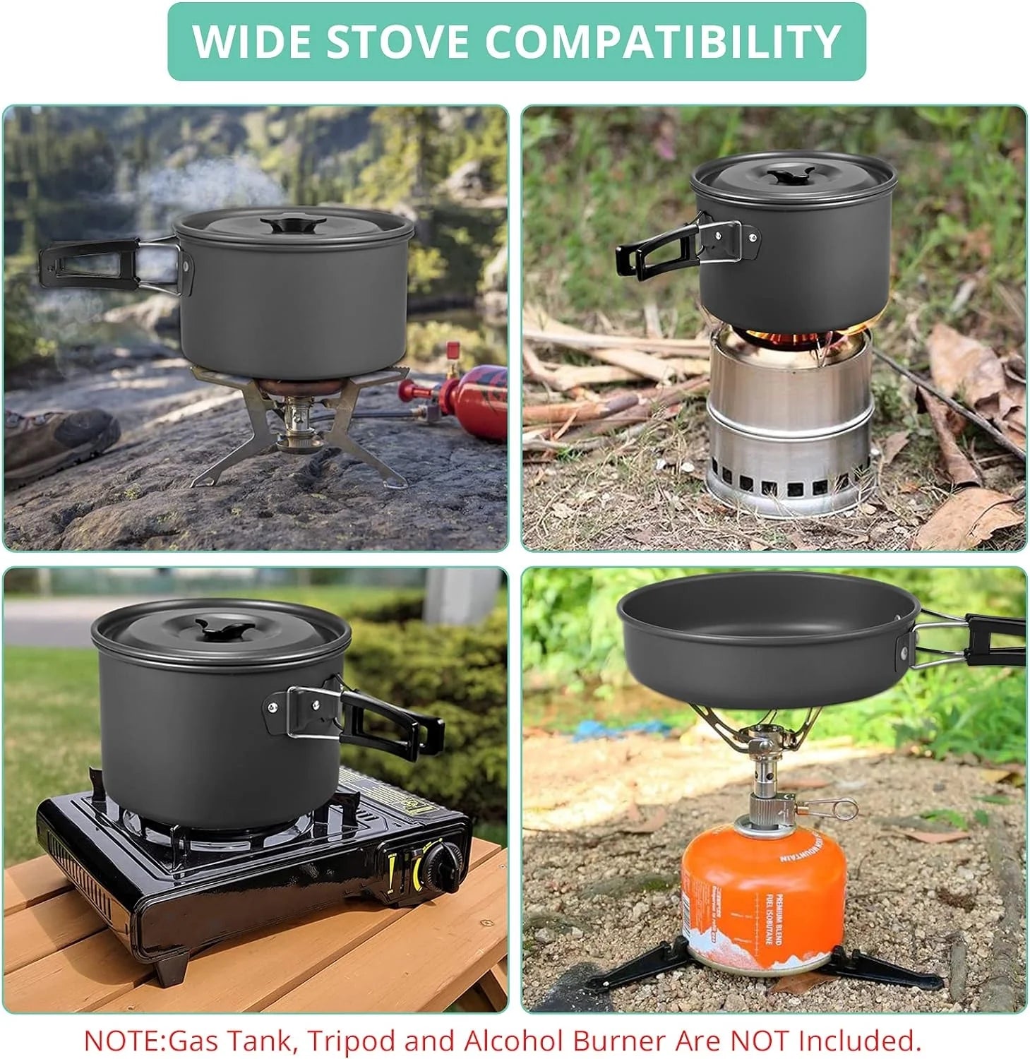 13Pcs Camping Cookware Set with Mini Stove, Aluminum Camping Cookware Kit, Folding Camping Cooking Set with Non - Stick Pot Pan Teapot Storage Bag for Camping Backpacking Outdoor Cooking Picnic - Tatooine Nomad