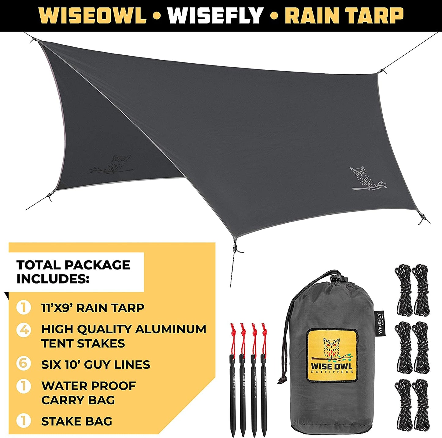 Hammock Tarp, Hammock Tent - Rain Tarp for Camping Hammock - Camping Gear Must Haves W/Easy Set up Including Tent Stakes and Carry Bag - Tatooine Nomad