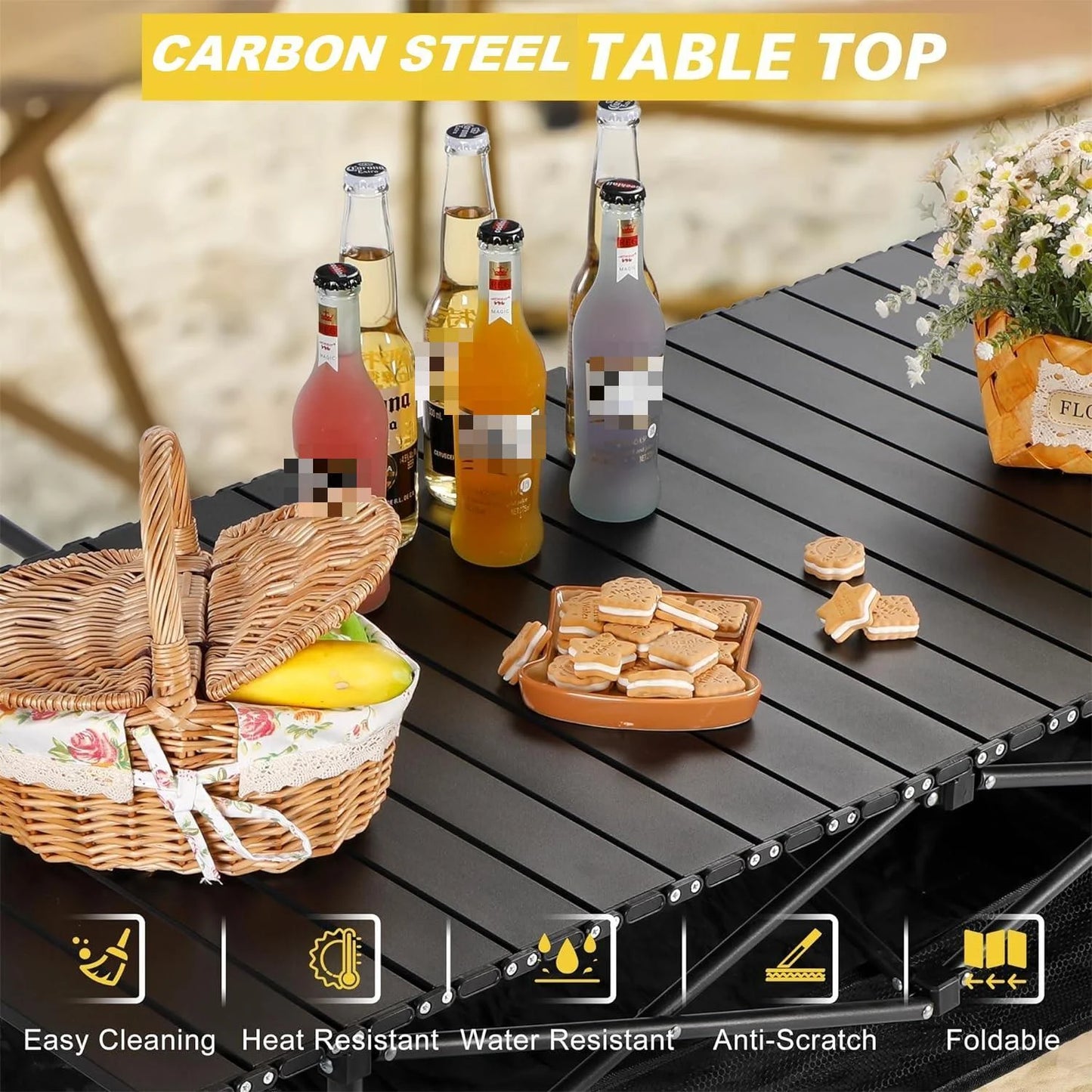 Camping Table with Carry Bag, Folding Camping Table with Storage, Carbon Steel Roll up Table with Adjustable Height, Portable Picnic Table for Outdoor Camping Travel Backyard BBQ Patio Beach - Tatooine Nomad