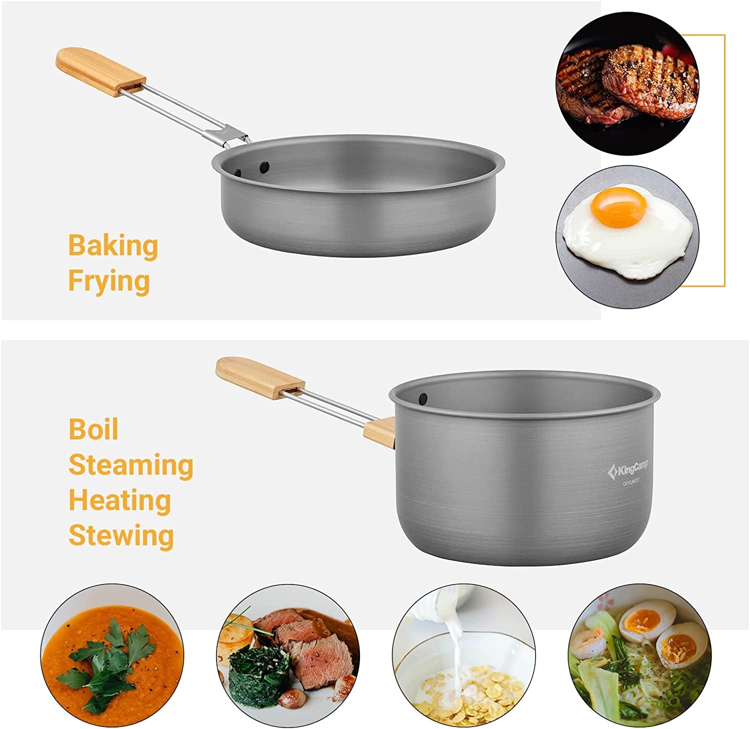 7Pcs Camping Cookware Mess Kit Aluminum Folding Camping Pots and Pans Set with Bamboo Handle Lightweight Backpacking Cooking Set Outdoor Cook Gear for Family Hiking Picnic - Tatooine Nomad