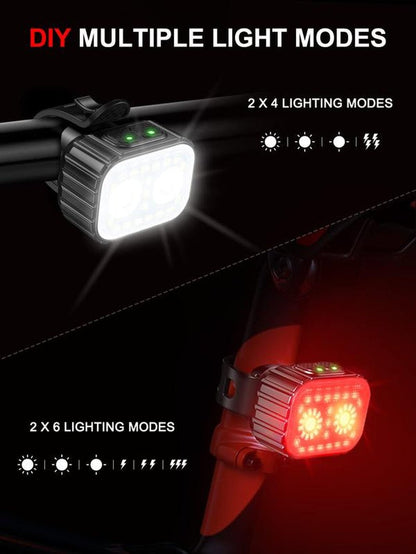 Super Bright Rechargeable Bike Lights Set | 8+12 Modes, IPX6 Waterproof, 58H Battery Life - Tatooine Nomad