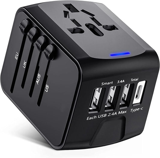 Universal Travel Adapter, European Travel Plug Adapter with Type C, Black - Tatooine Nomad