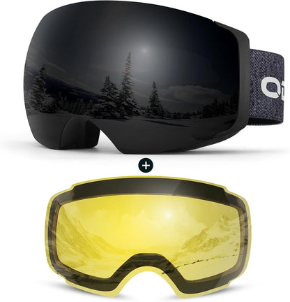 Magnetic Interchangeable Ski Goggles with 2 Lens, Large Spherical Frameless Snow Snowboard Goggles for Men Women