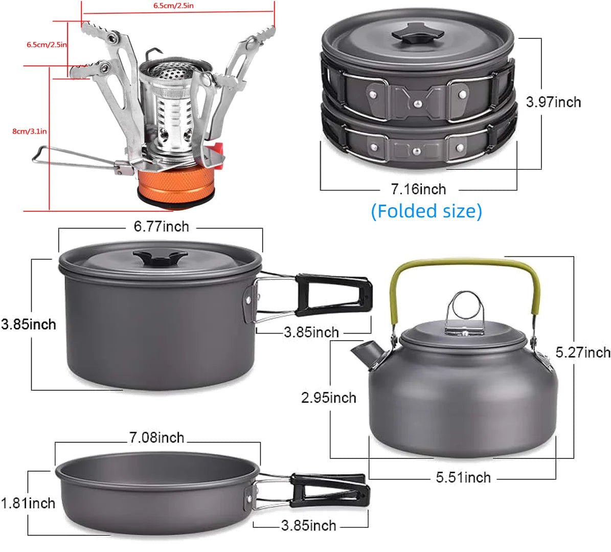 13Pcs Camping Cookware Set with Mini Stove, Aluminum Camping Cookware Kit, Folding Camping Cooking Set with Non - Stick Pot Pan Teapot Storage Bag for Camping Backpacking Outdoor Cooking Picnic - Tatooine Nomad