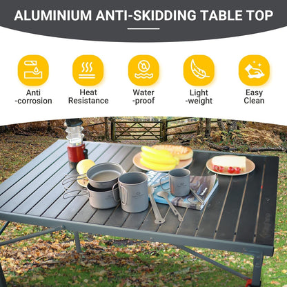 Aluminum Folding Lightweight Roll Portable Stable Table for Camping Picnic Barbecue Backyard Party, Indoor & Outdoor, Oversize, Silver Black