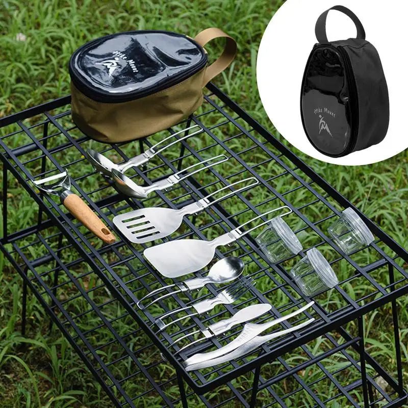 Camping Kitchen Set 11Pcs Cooking Utensil Bowls & Forks BBQ Camping Kit Camping Accessories Outdoor Potable Cookware Kit For - Tatooine Nomad