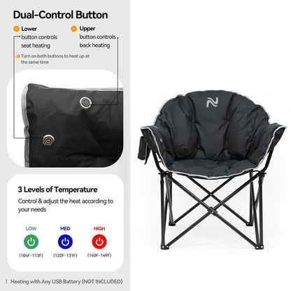 MOPHOTO Portable Heated Camping Chair - 3 Heat Levels, 500 lbs Capacity - Tatooine Nomad