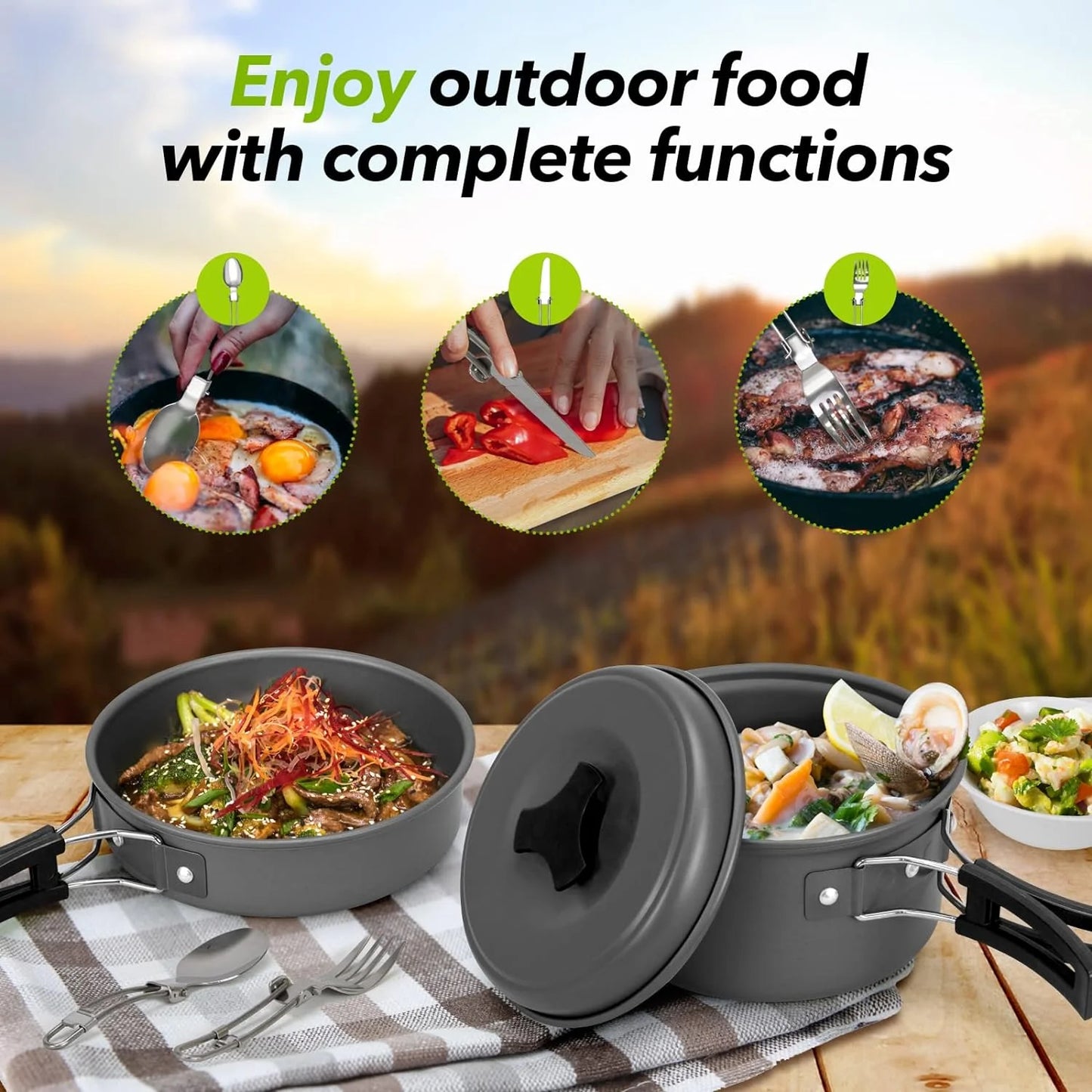 13Pcs Camping Cookware Set with Mini Stove, Aluminum Camping Cookware Kit, Folding Camping Cooking Set with Non - Stick Pot Pan Teapot Storage Bag for Camping Backpacking Outdoor Cooking Picnic - Tatooine Nomad