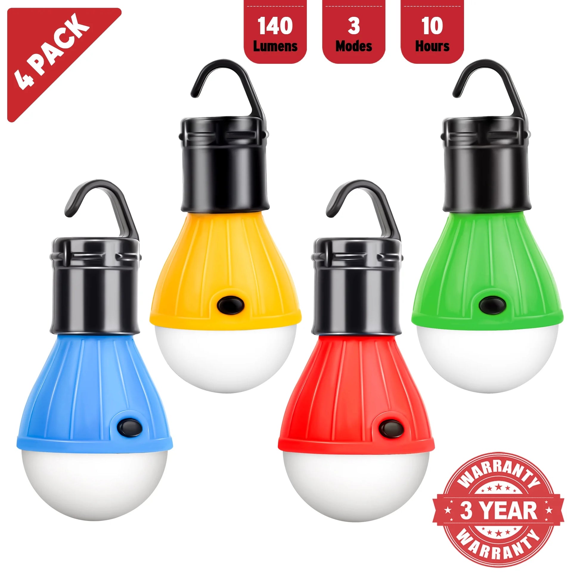 LED Hanging Camping Lantern Bulbs, Mini Camper Light Flashlight, Portable Emergency Battery Tent Lights, Camping, Outdoor Gear (4 Pack)