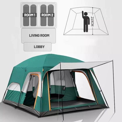 8-10 Person Family Camping Tent Size 14' x 10' x 78" 4 Season 2 Rooms 1 Living Room Waterproof Outdoor Tent - Tatooine Nomad