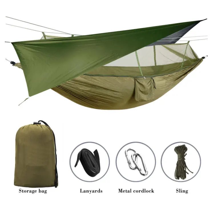 Portable Single Double Nylon High Strength Parachute Camping Hammock with Rain Fly Tarp Mosquito Net Tent Tree Straps - Tatooine Nomad