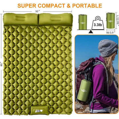 Camping Sleeping Pad, Ultralight Self Inflating Camping Pad 2 Person with Pillow Built - In Foot Pump for Camping, Hiking - Tatooine Nomad