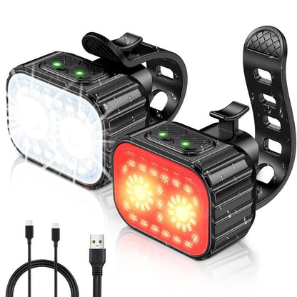 Super Bright Rechargeable Bike Lights Set | 8+12 Modes, IPX6 Waterproof, 58H Battery Life - Tatooine Nomad