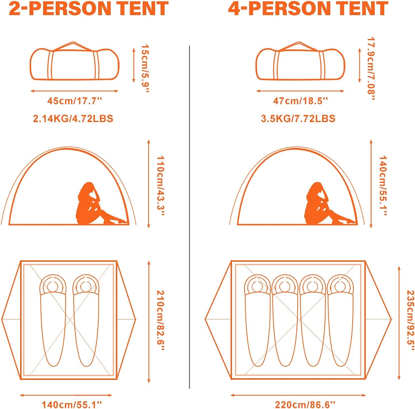 lightweight waterproof camping tent for 2/4 persons easy setup - Tatooine Nomad