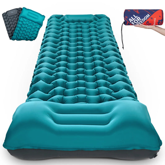 Camping Sleeping Pad Extra Thick Camping Inflatable Mat with Air Pillow Camping Pad for Backpacking Hiking Traveling, Blue - Tatooine Nomad