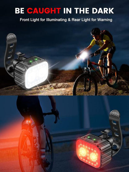 Super Bright Rechargeable Bike Lights Set | 8+12 Modes, IPX6 Waterproof, 58H Battery Life - Tatooine Nomad