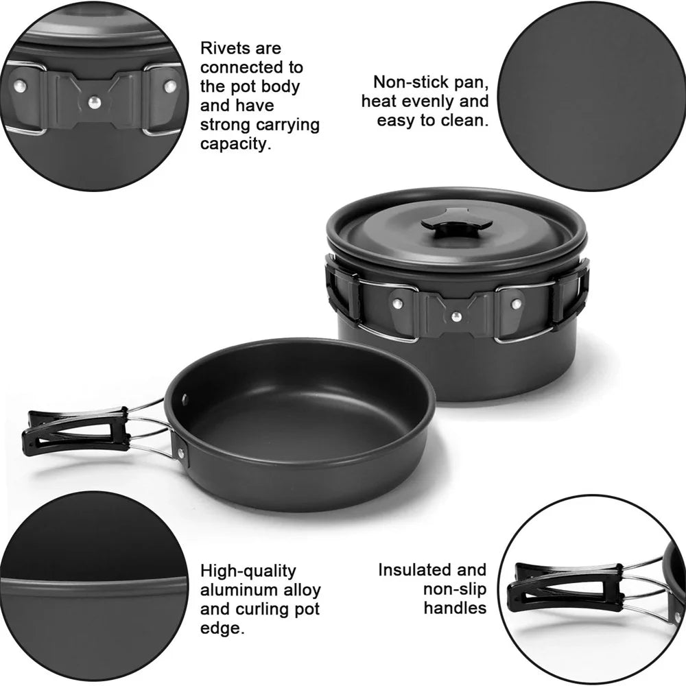 13Pcs Camping Cookware Set with Mini Stove, Aluminum Camping Cookware Kit, Folding Camping Cooking Set with Non - Stick Pot Pan Teapot Storage Bag for Camping Backpacking Outdoor Cooking Picnic - Tatooine Nomad