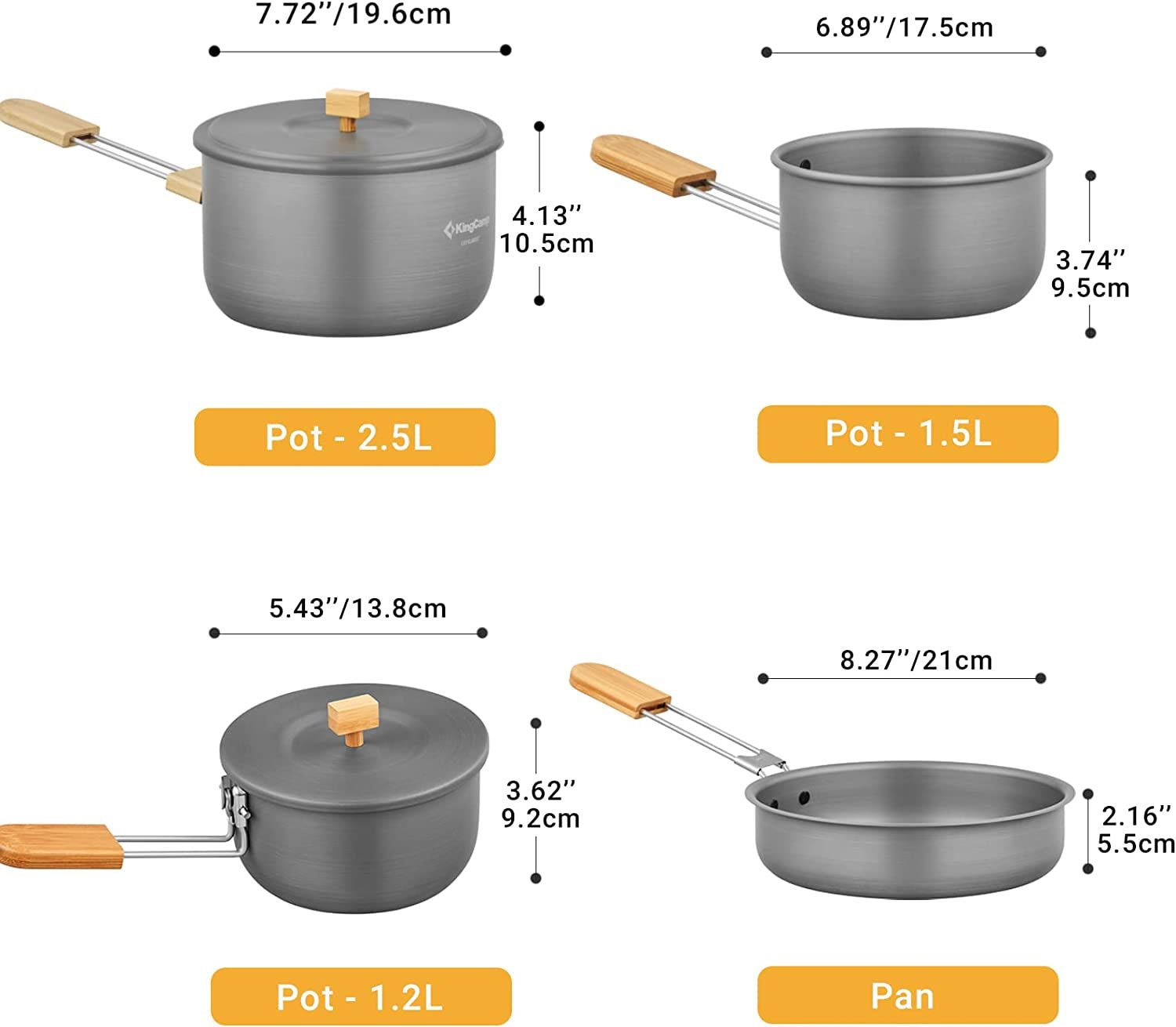 7Pcs Camping Cookware Mess Kit Aluminum Folding Camping Pots and Pans Set with Bamboo Handle Lightweight Backpacking Cooking Set Outdoor Cook Gear for Family Hiking Picnic - Tatooine Nomad