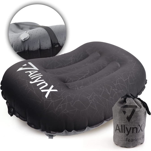 Camping Pillow, Ultralight Inflatable Compact Pillow for Neck & Lumbar Support While Camp, Backpacking, Graphite Black…