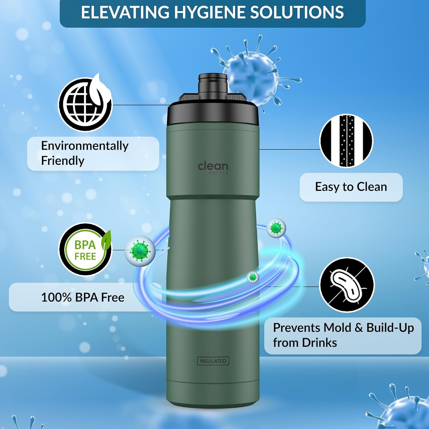 insulated bike water bottle with easy - clean nozzle - green - Tatooine Nomad