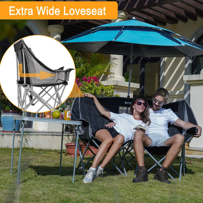 Loveseat Camping Chair Portable Double Chair for 2 Person Oversized Outdoor Folding Sofa Chair Support up to 440Lbs Black/Grey