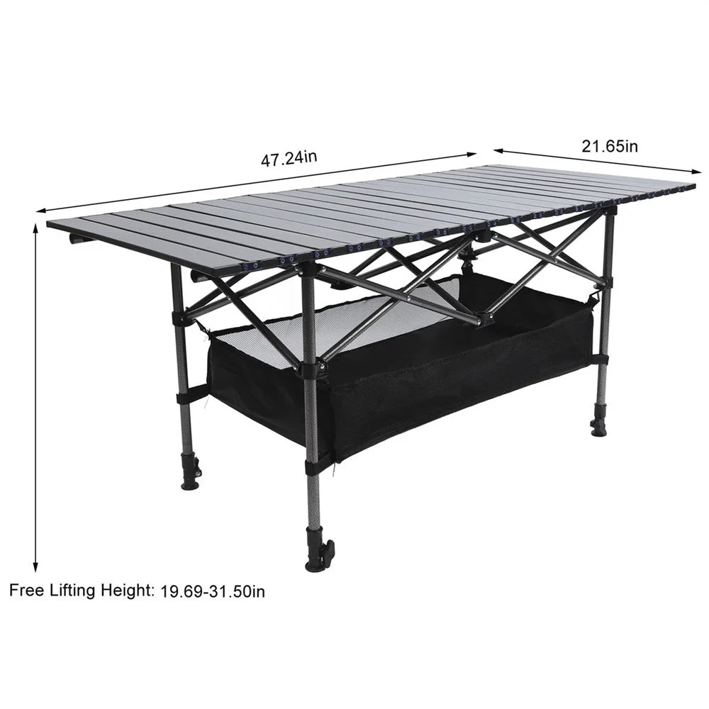 Camping Table with Carry Bag, Folding Camping Table with Storage, Carbon Steel Roll up Table with Adjustable Height, Portable Picnic Table for Outdoor Camping Travel Backyard BBQ Patio Beach - Tatooine Nomad