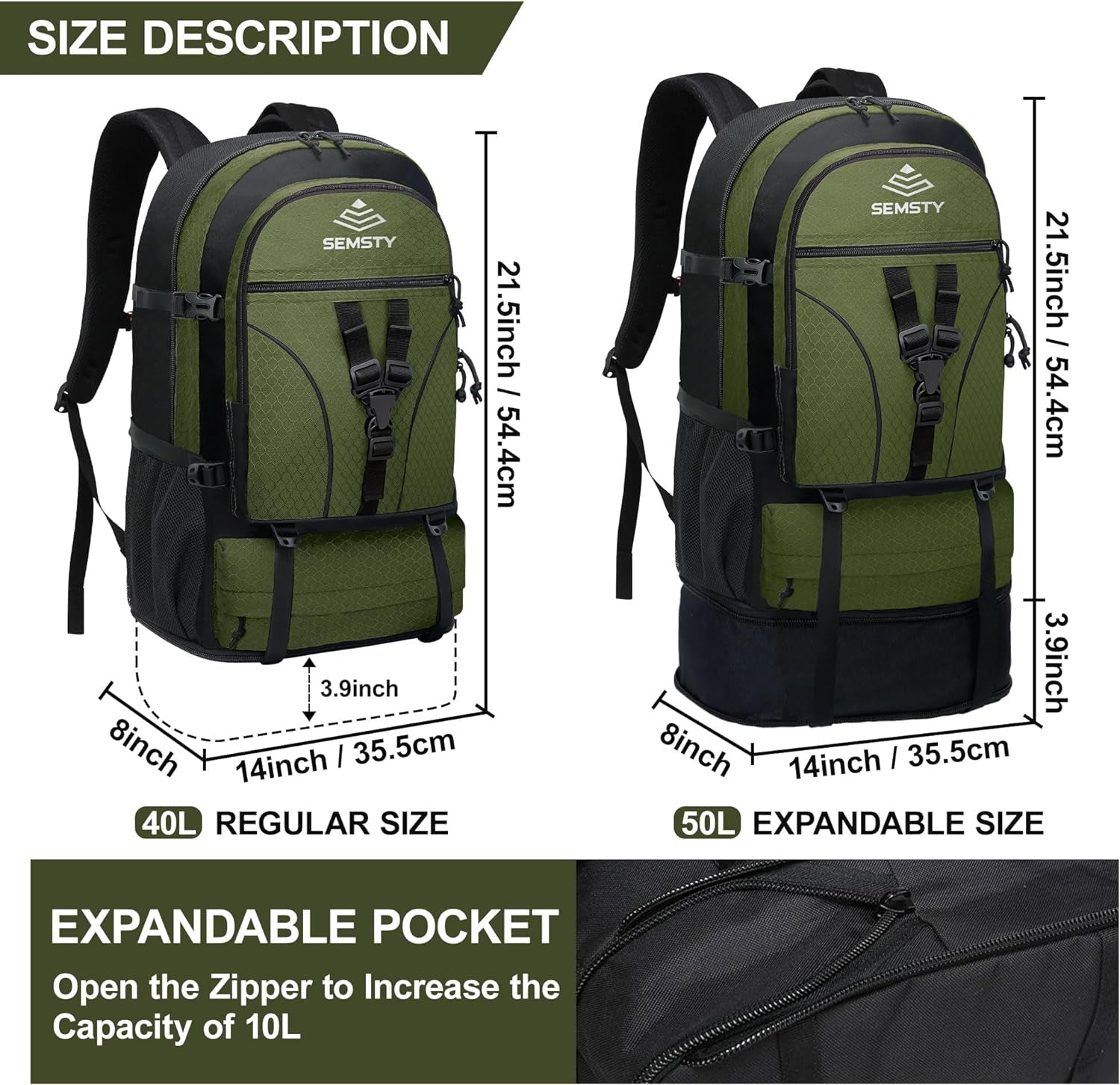 Hiking Backpack, 30L/40L/50L Expandable Hiking Backpack for Men and Women, Travel Backpack Flight Approved